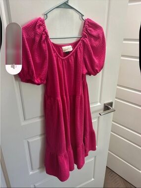 Universal Thread Hot Pink Puff-Sleeve Tiered Dress for Girls